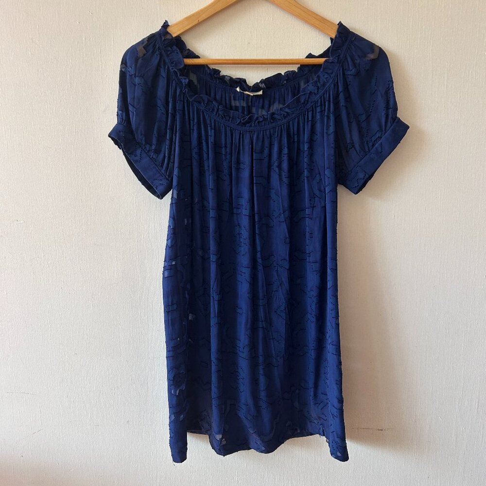 Shoshanna Sheer Floral Blouse‎ Womens 6 Blue Silk Blend Boho Y2K Forest Fairy